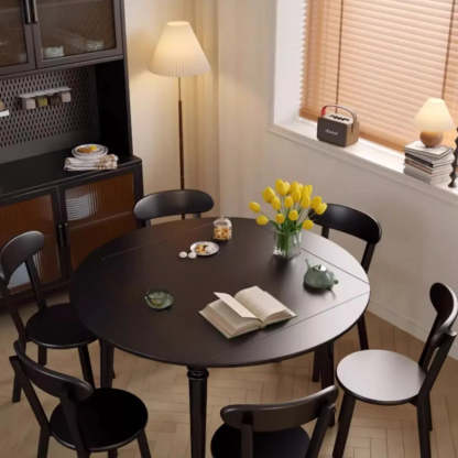 Modern Simple Black Round Wood Extendable Dining Table