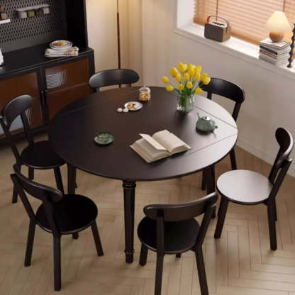 Modern Simple Black Round Wood Extendable Dining Table