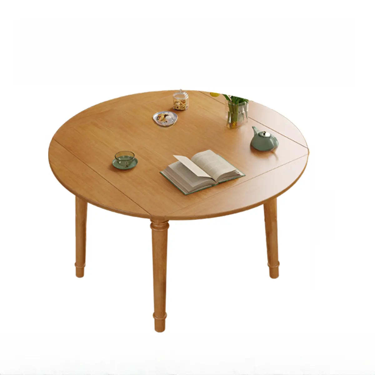 Modern Simple Black Round Wood Extendable Dining Table — Without Chairs / Natural