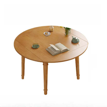 Modern Simple Black Round Wood Extendable Dining Table — Without Chairs / Natural