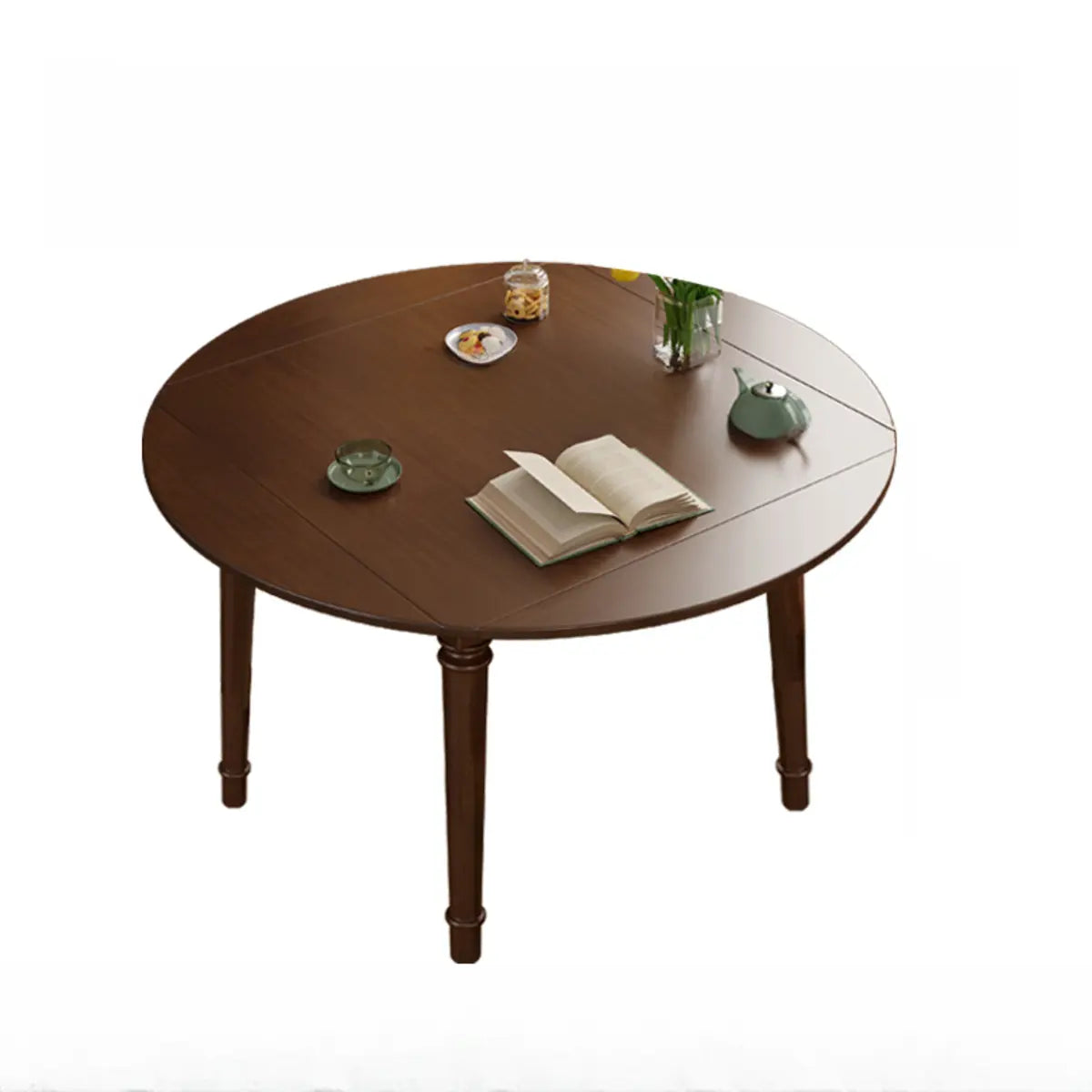 Modern Simple Black Round Wood Extendable Dining Table — Without Chairs / Walnut