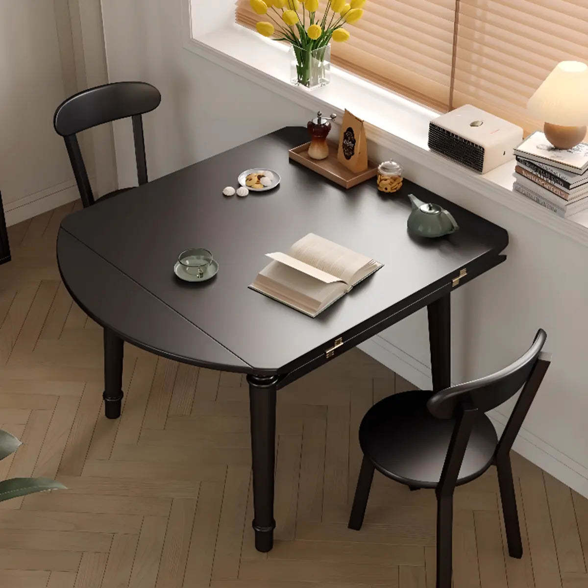 Modern Simple Black Round Wood Extendable Dining Table — Without Chairs / Black
