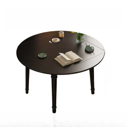 Modern Simple Black Round Wood Extendable Dining Table — Without Chairs / Natural