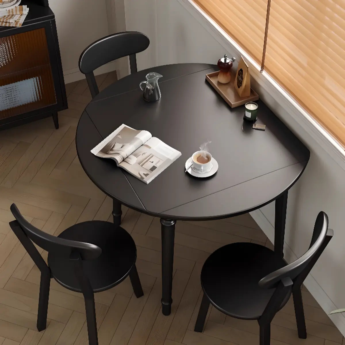 Modern Simple Black Round Wood Extendable Dining Table — Without Chairs / Black