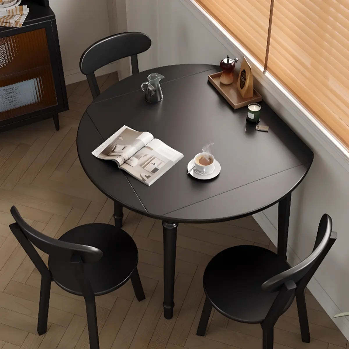 Modern Simple Black Round Wood Extendable Dining Table — Without Chairs / Black