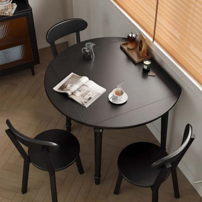 Modern Simple Black Round Wood Extendable Dining Table — Without Chairs / Black