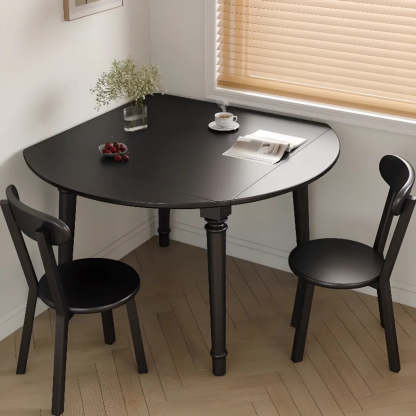 Modern Simple Black Round Wood Extendable Dining Table — Without Chairs / Natural