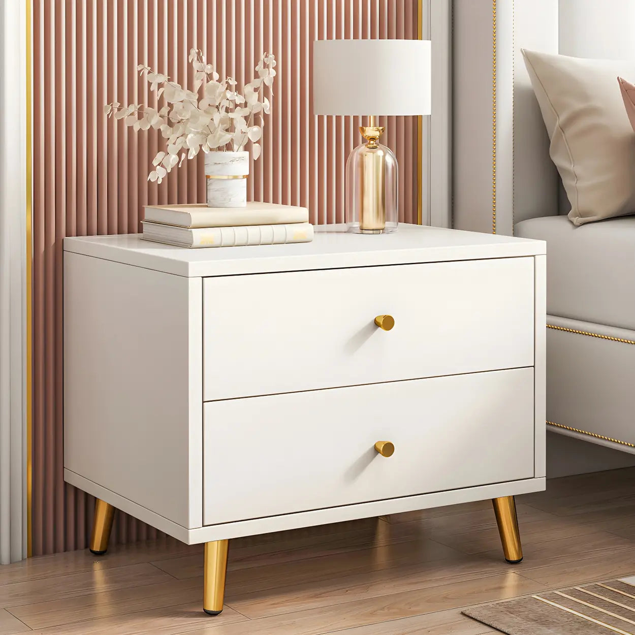 Modern Sleek White Wood 2-Drawer Nightstand — White / 1 Piece / 1