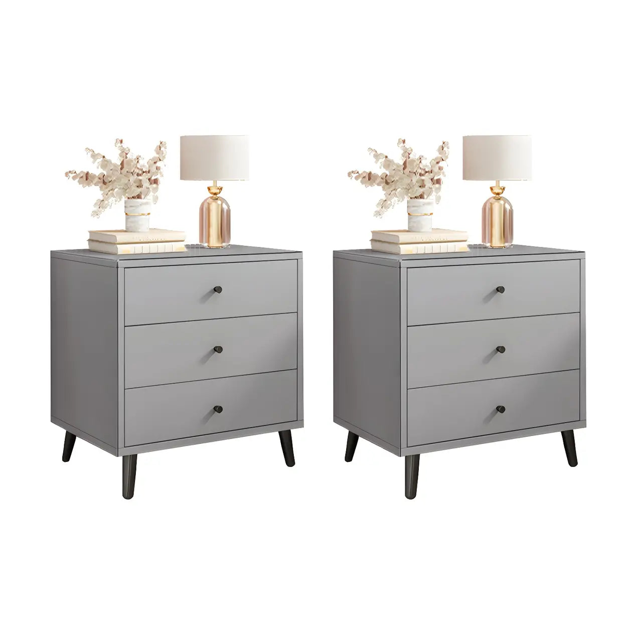 Modern Sleek White Wood 2-Drawer Nightstand