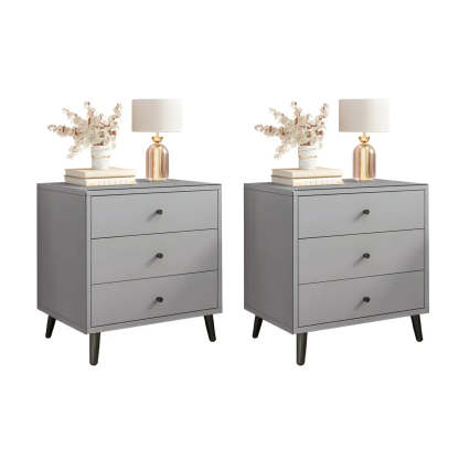 Modern Sleek White Wood 2-Drawer Nightstand