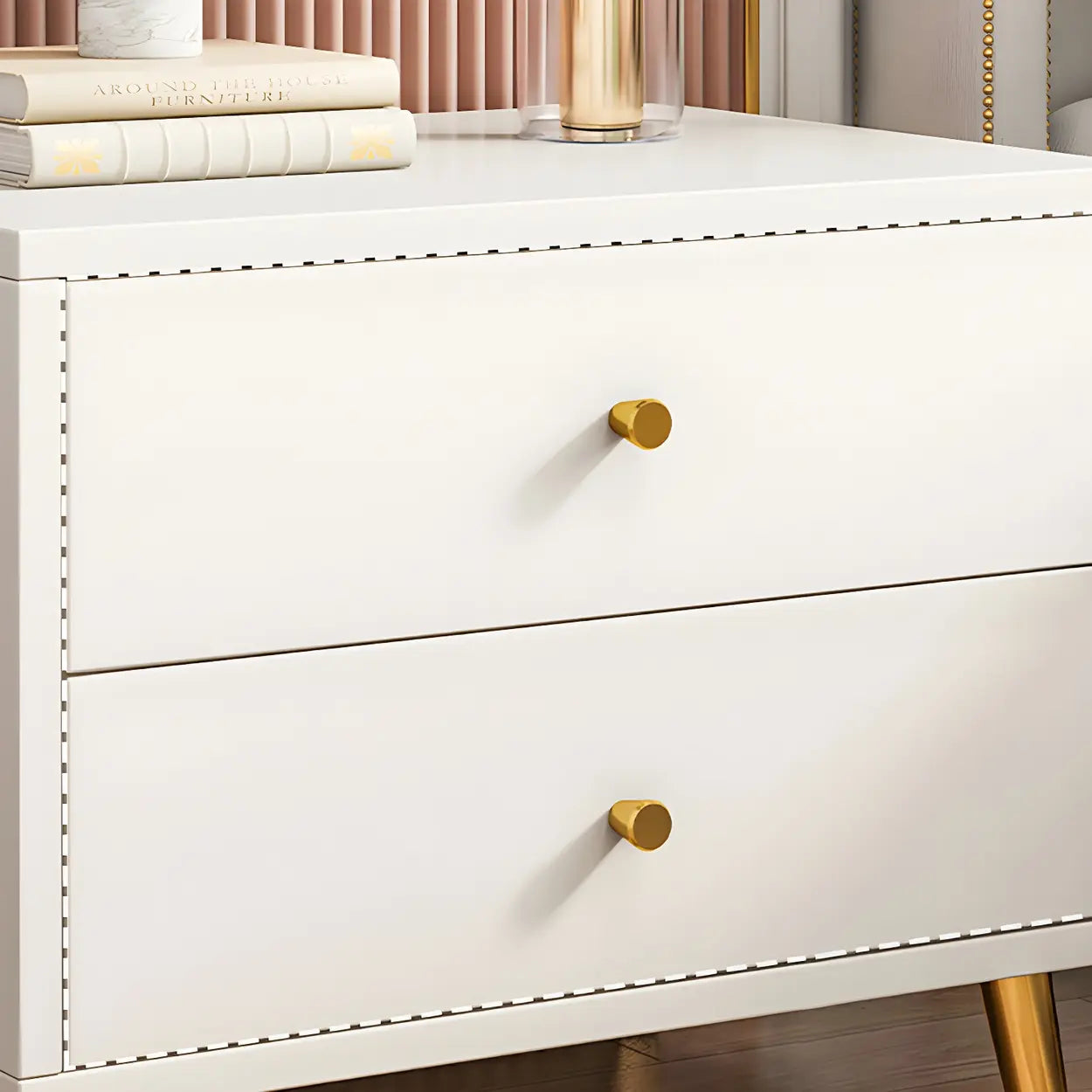 Modern Sleek White Wood 2-Drawer Nightstand