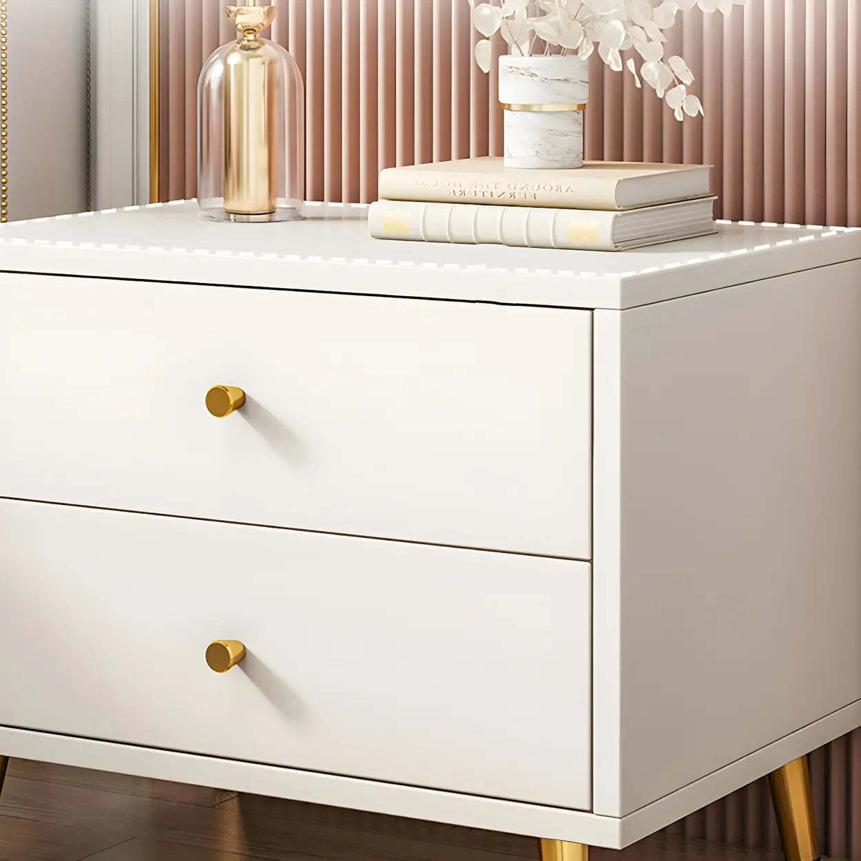 Modern Sleek White Wood 2-Drawer Nightstand