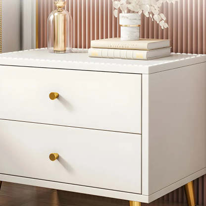 Modern Sleek White Wood 2-Drawer Nightstand