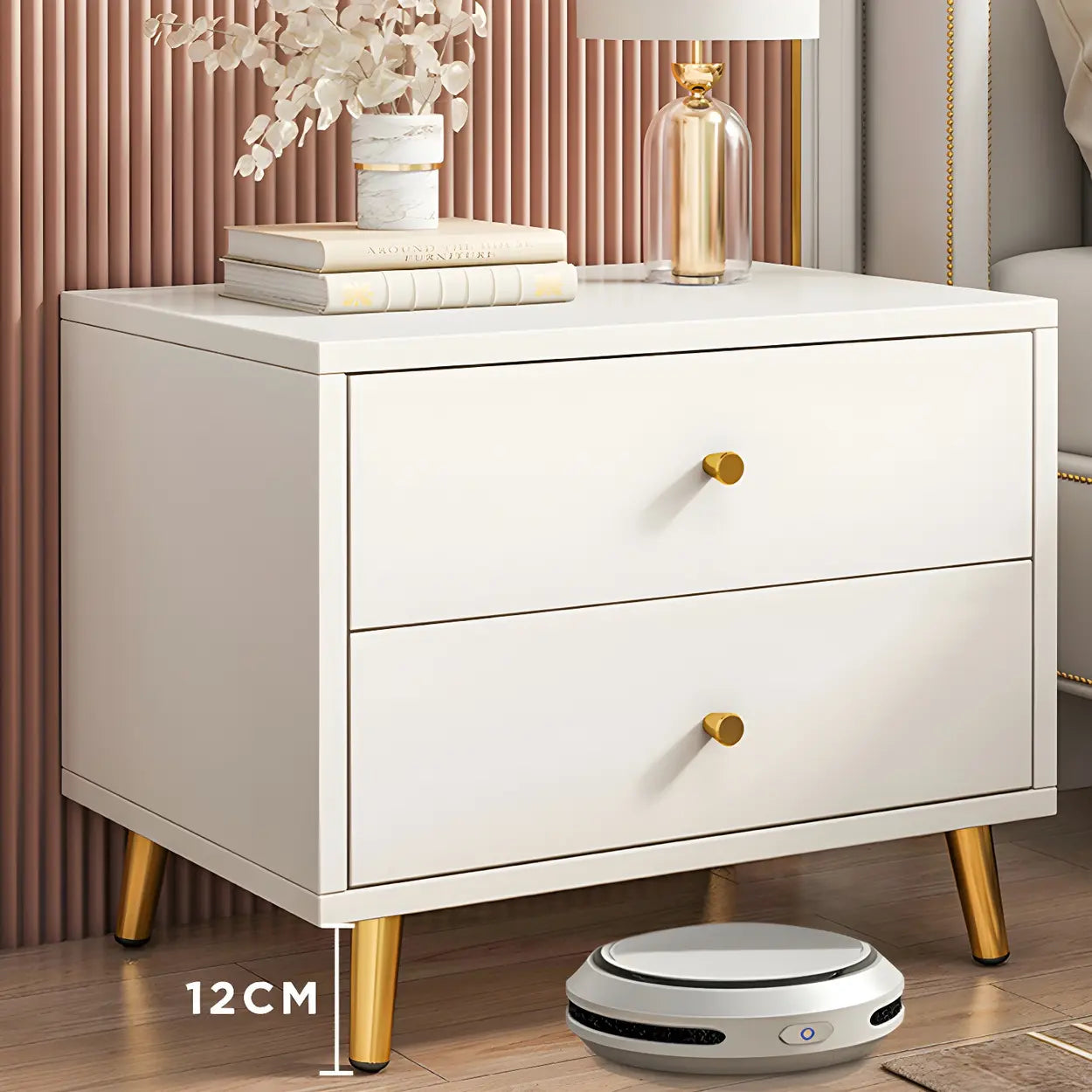 Modern Sleek White Wood 2-Drawer Nightstand