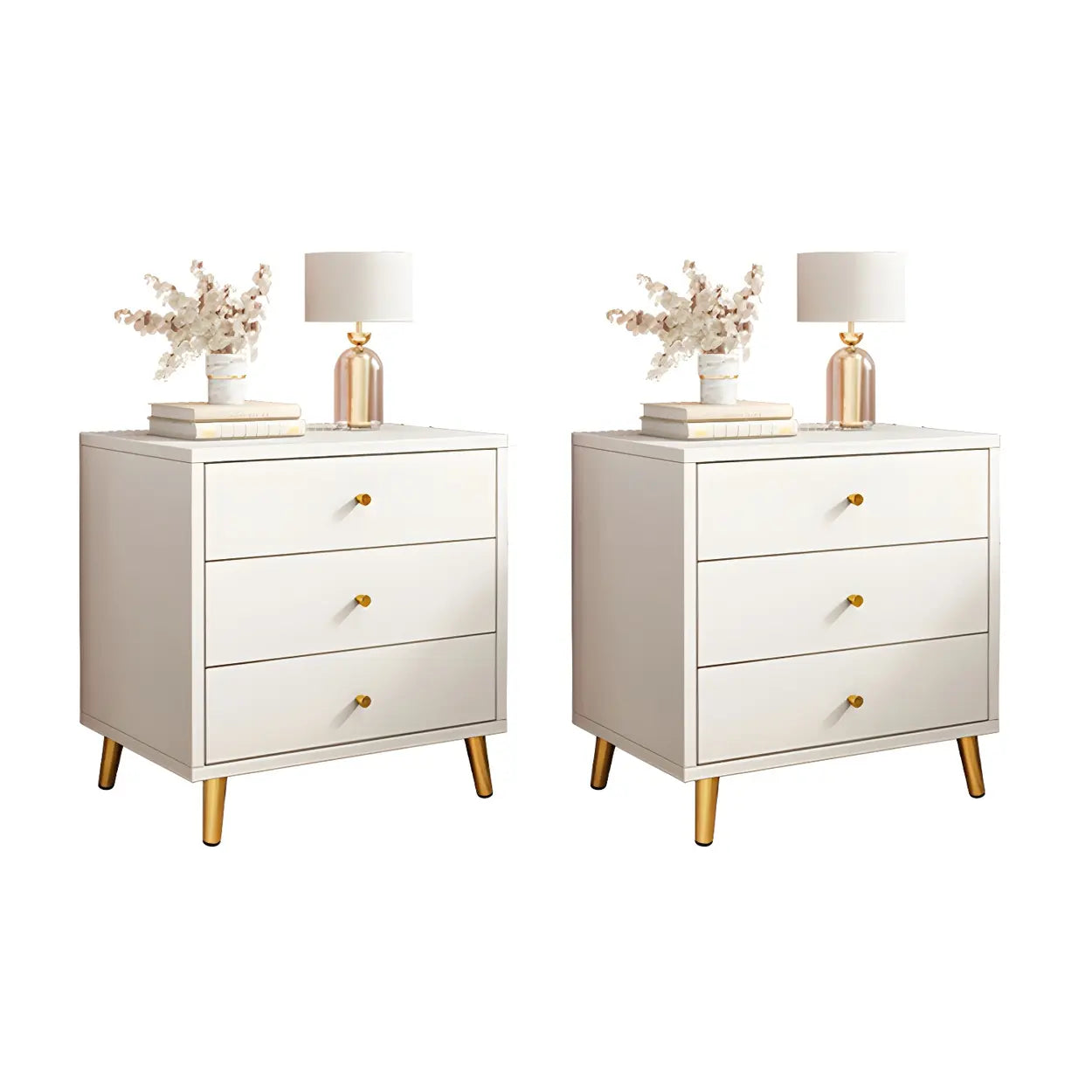 Modern Sleek White Wood 2-Drawer Nightstand — White / 1 Piece / 3