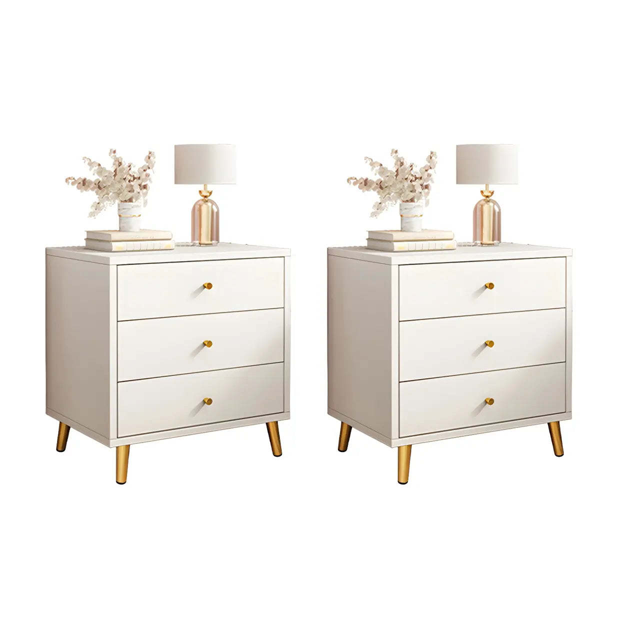 Modern Sleek White Wood 2-Drawer Nightstand — White / 1 Piece / 3