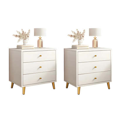 Modern Sleek White Wood 2-Drawer Nightstand — White / 1 Piece / 3