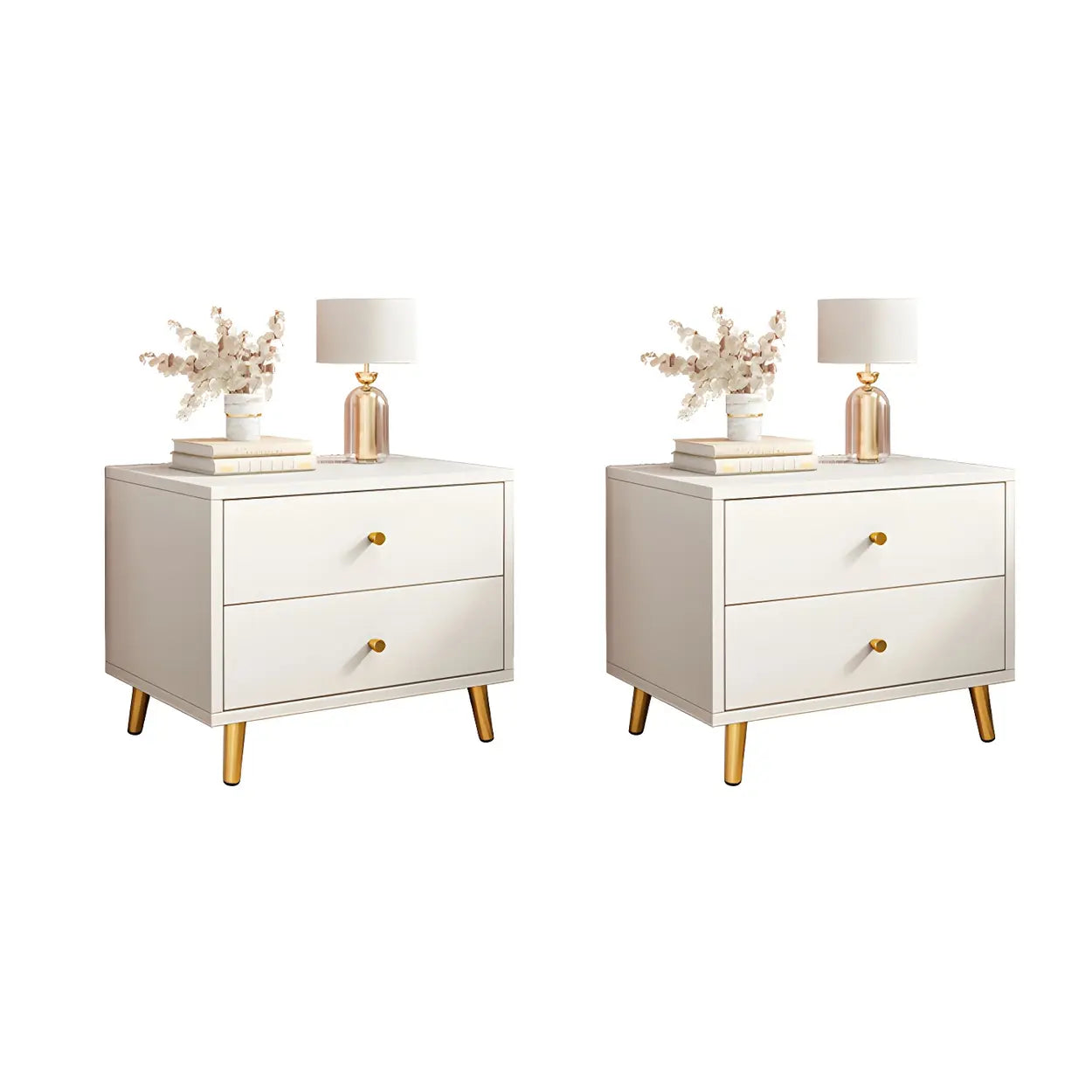 Modern Sleek White Wood 2-Drawer Nightstand — Light Gray / 1 Piece / 3