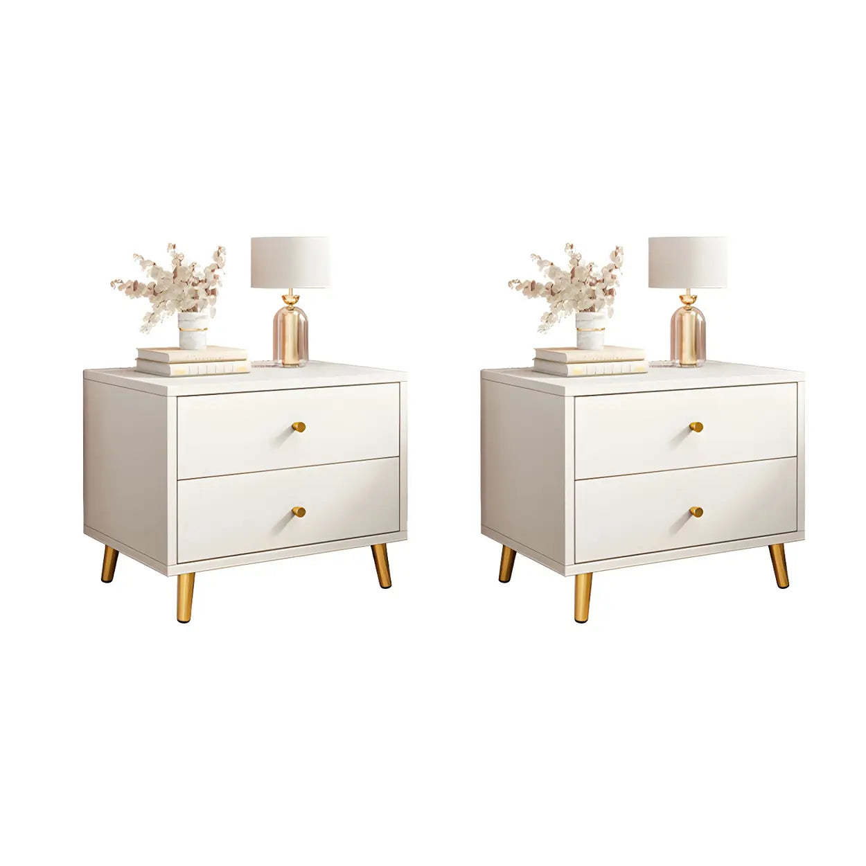 Modern Sleek White Wood 2-Drawer Nightstand — Light Gray / 1 Piece / 3
