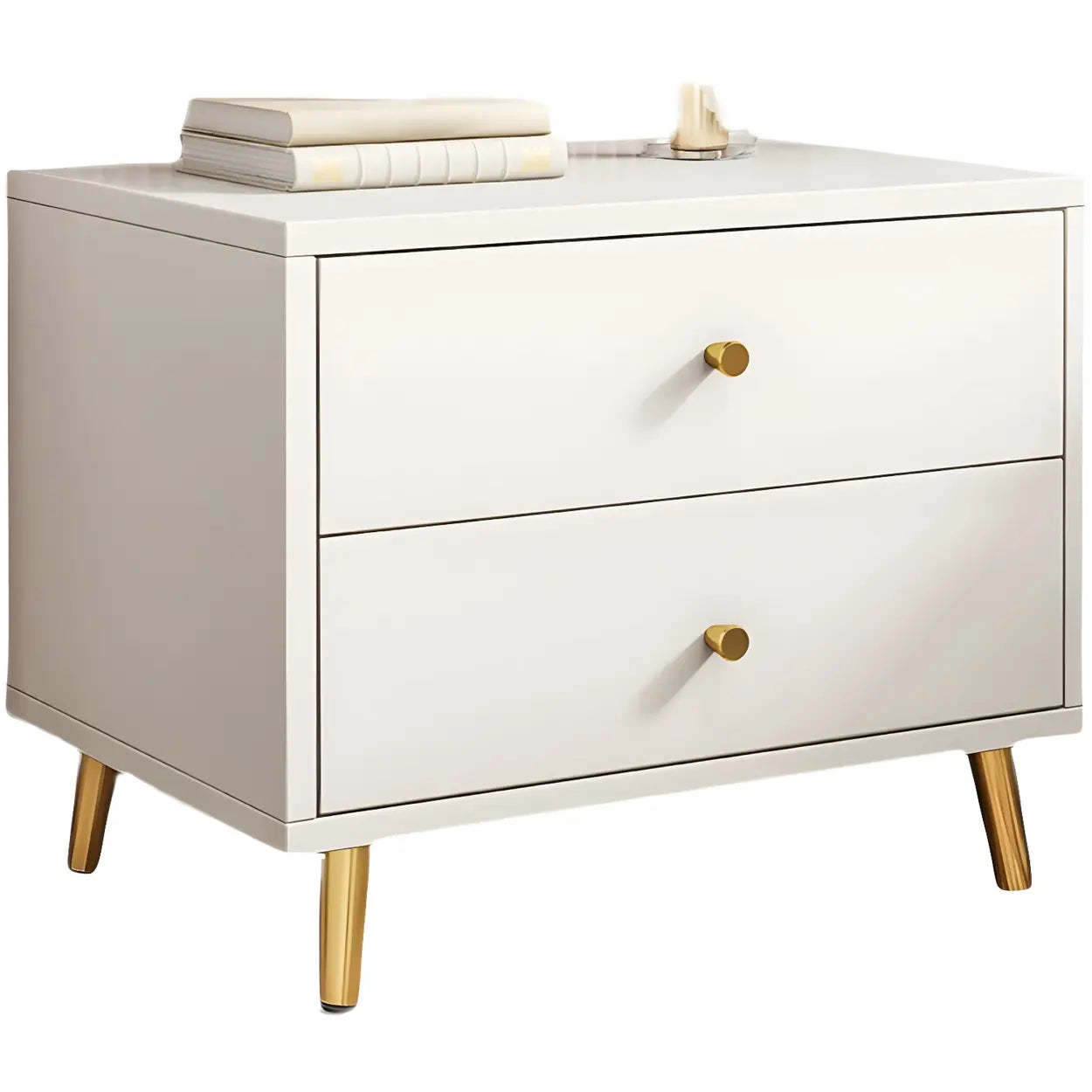 Modern Sleek White Wood 2-Drawer Nightstand