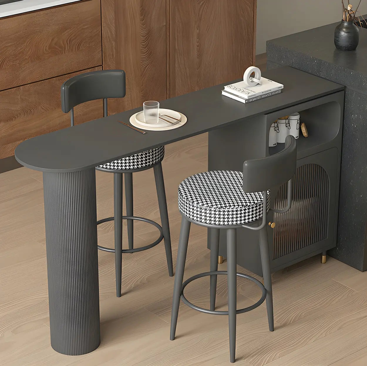 Modern Slim Bar Table with Rounded Edge and Storage