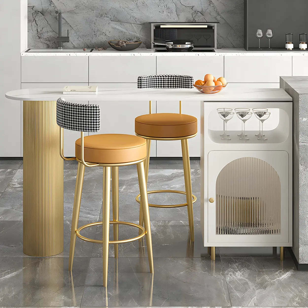 Modern Slim Bar Table with Rounded Edge and Storage — Gray/ Black / Table Only