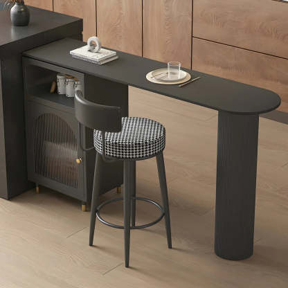 Modern Slim Bar Table with Rounded Edge and Storage — Black / Table Only