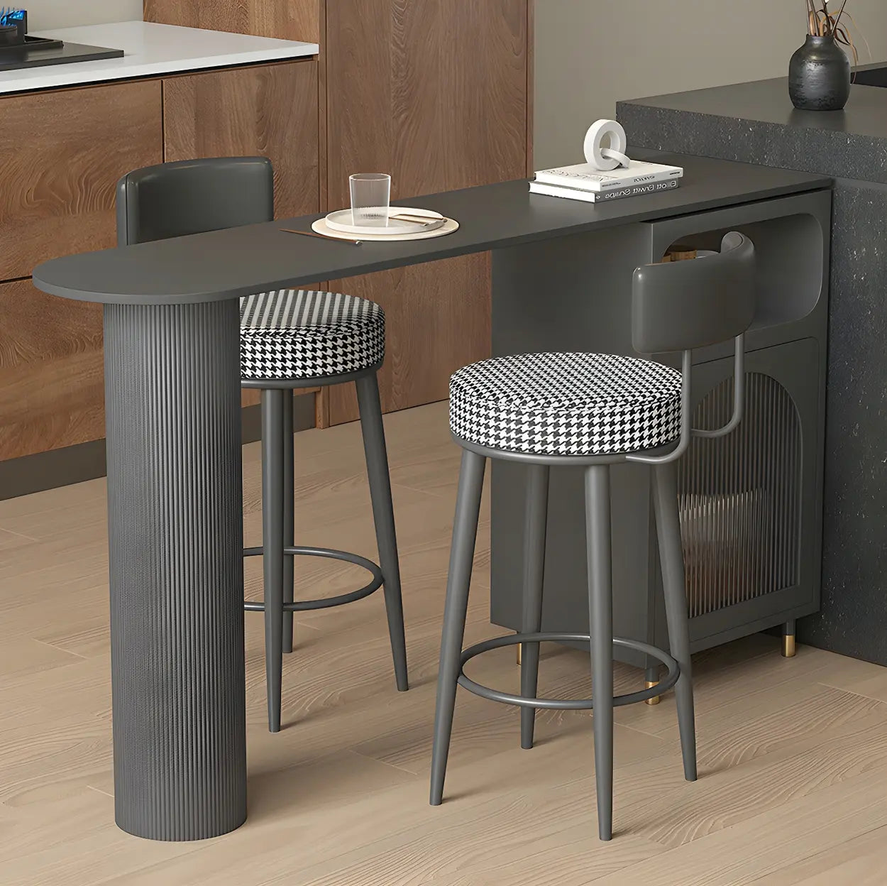 Modern Slim Bar Table with Rounded Edge and Storage — White / Table Only