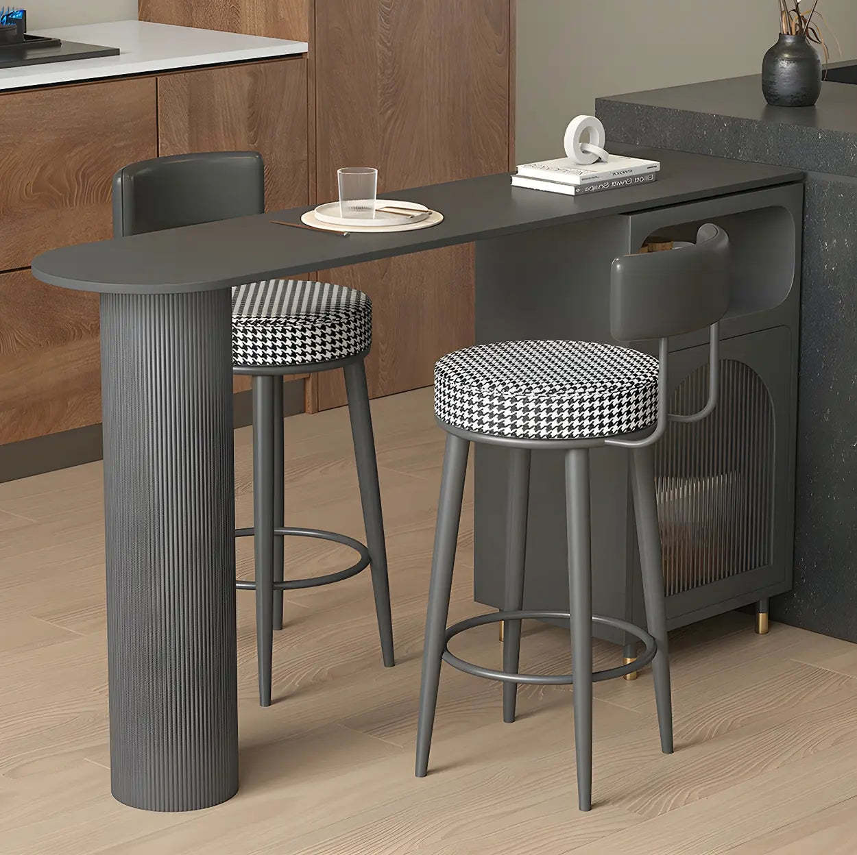 Modern Slim Bar Table with Rounded Edge and Storage — White / Table Only
