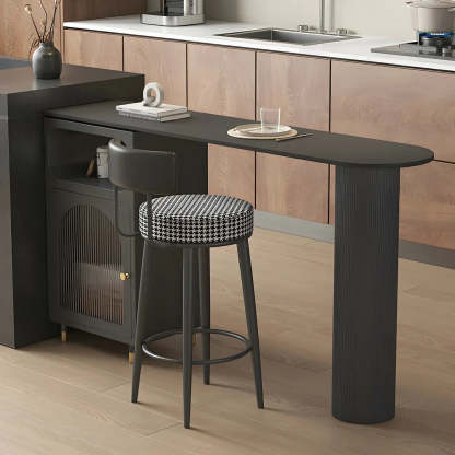 Modern Slim Bar Table with Rounded Edge and Storage — White-Black / Table Only