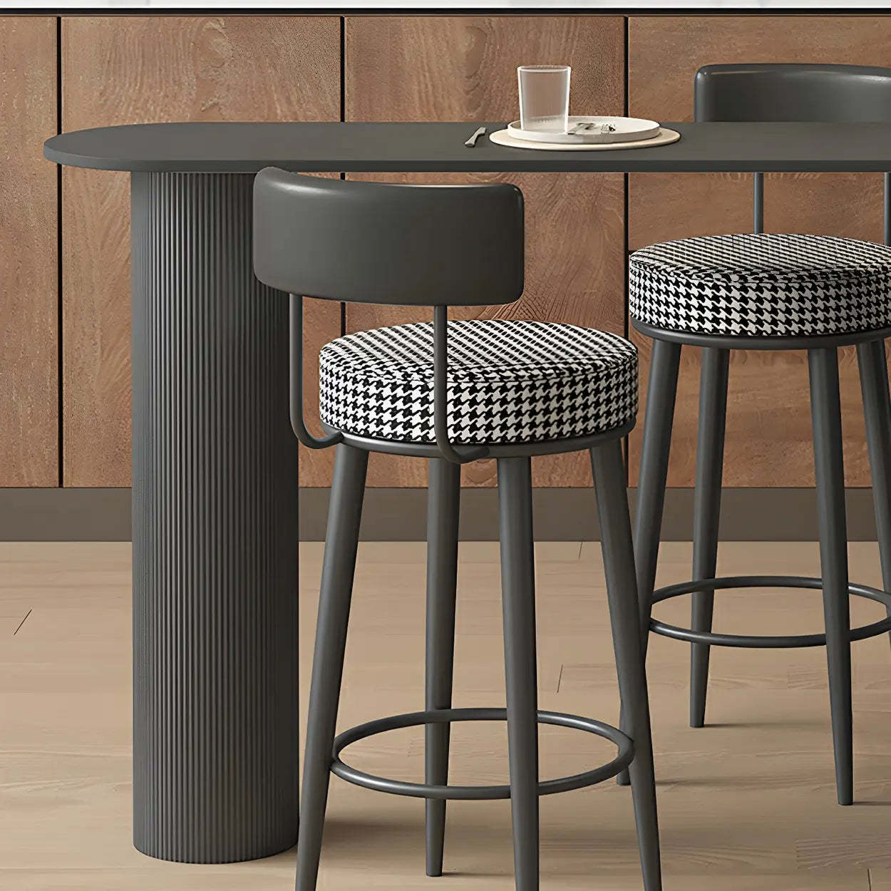 Modern Slim Bar Table with Rounded Edge and Storage — White-Gold / Table Only