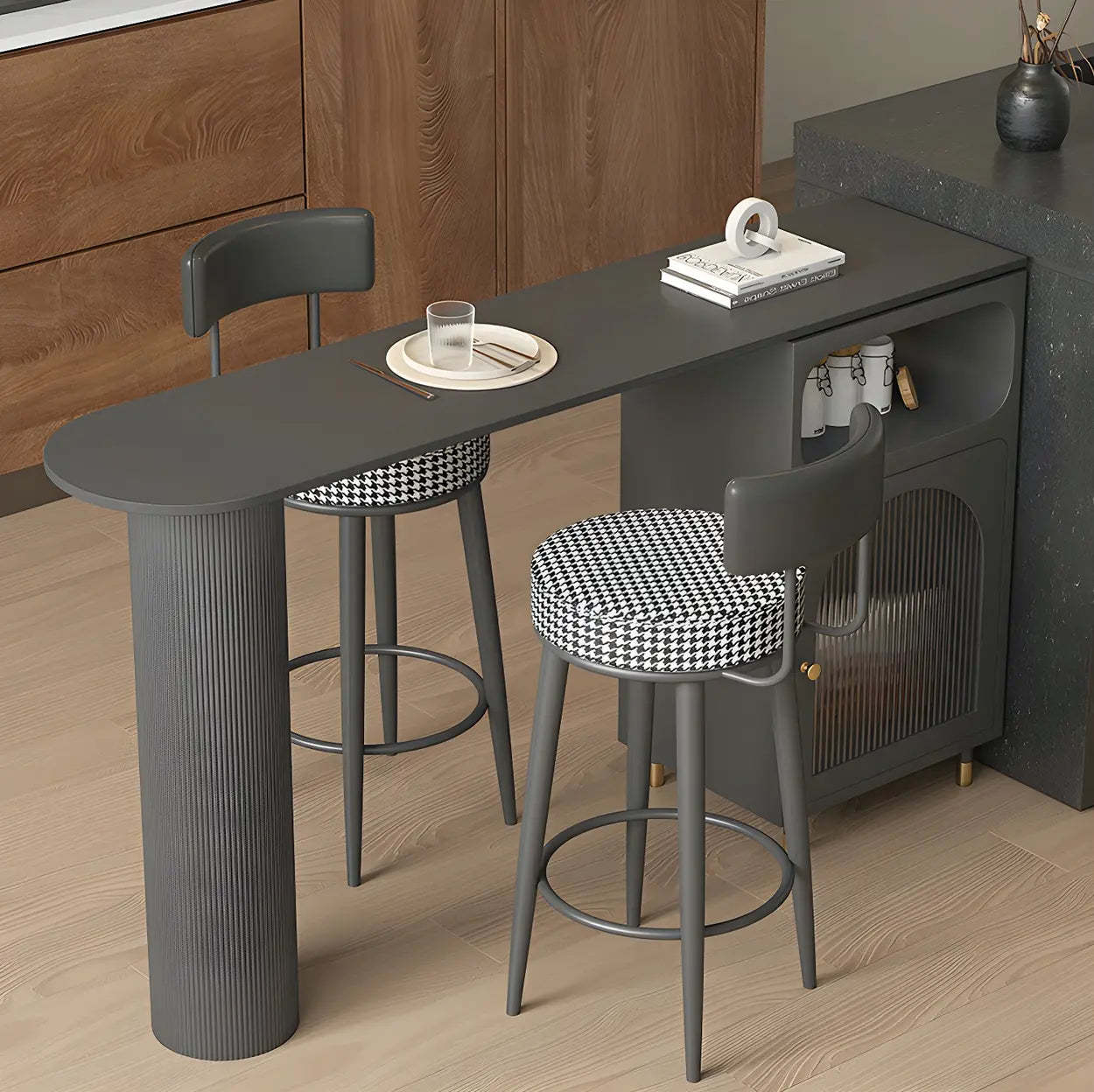 Modern Slim Bar Table with Rounded Edge and Storage — Black / Table Only