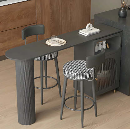 Modern Slim Bar Table with Rounded Edge and Storage — Black / Table Only