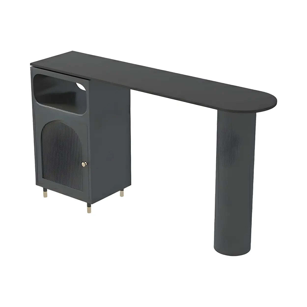 Modern Slim Bar Table with Rounded Edge and Storage — White / Table Only