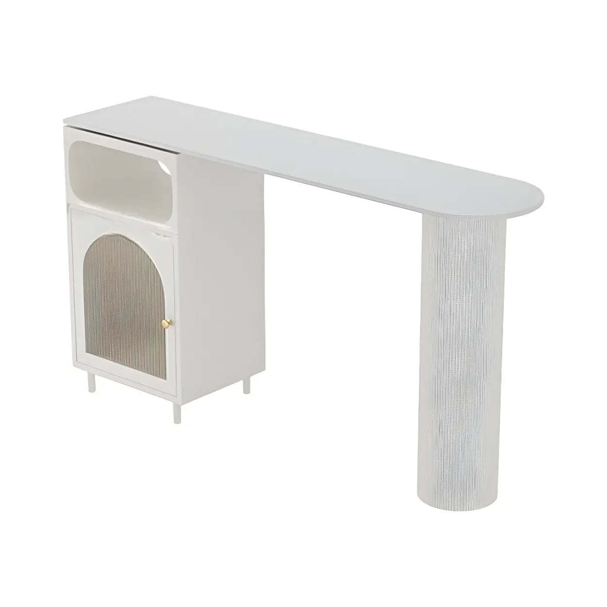 Modern Slim Bar Table with Rounded Edge and Storage — White-Black / Table Only