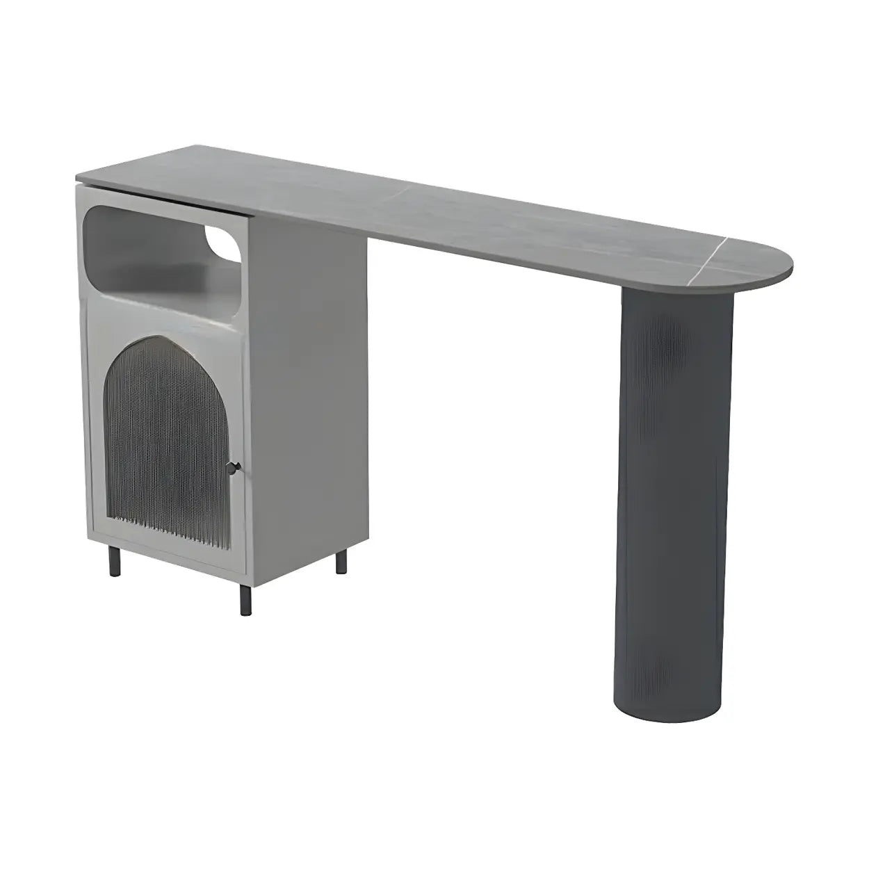 Modern Slim Bar Table with Rounded Edge and Storage — Gray/ Black / Table Only