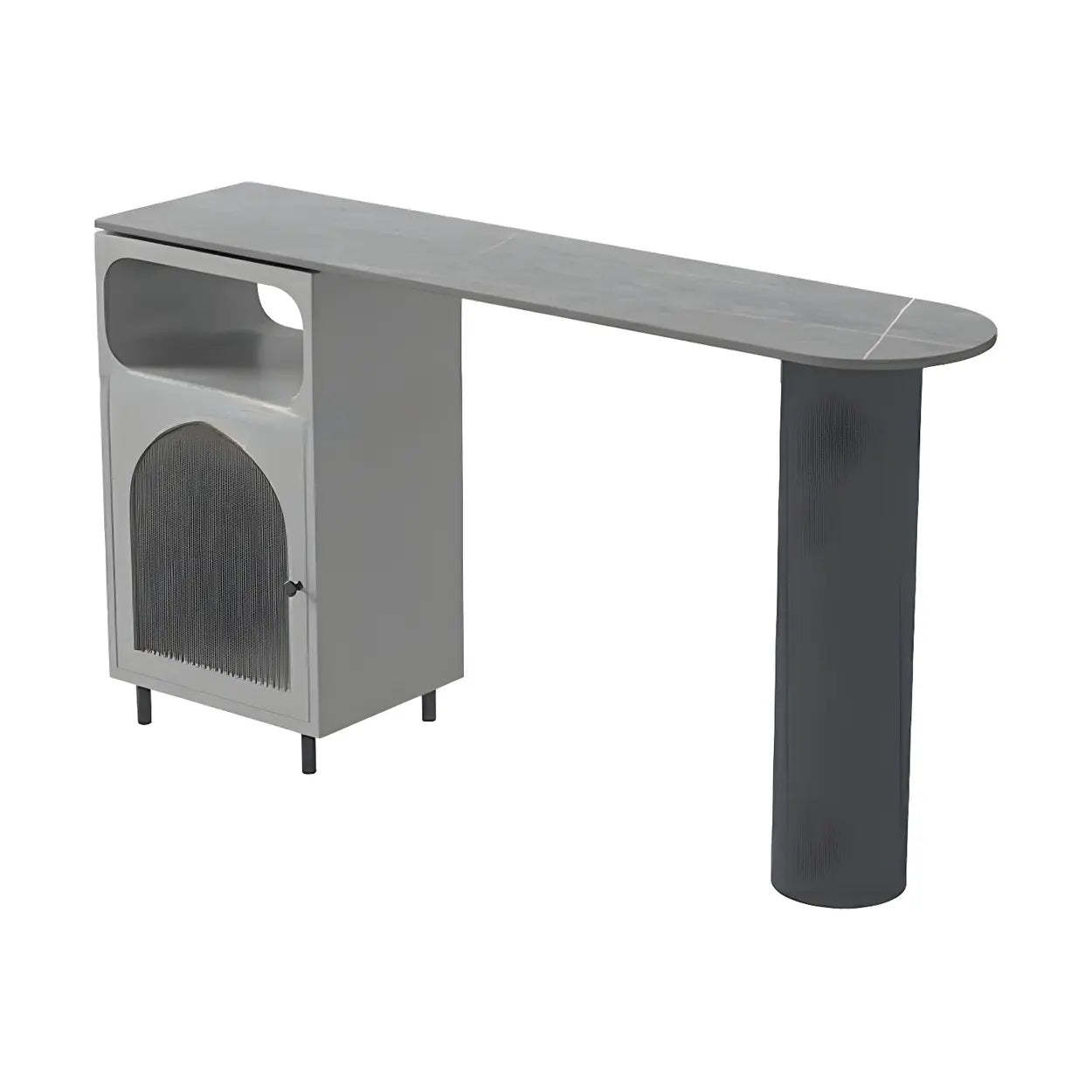 Modern Slim Bar Table with Rounded Edge and Storage — Gray/ Black / Table Only
