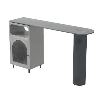 Modern Slim Bar Table with Rounded Edge and Storage — Gray/ Black / Table Only