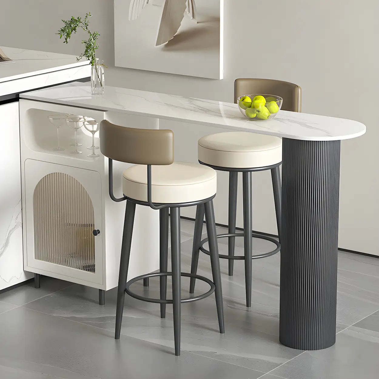 Modern Slim Bar Table with Rounded Edge and Storage — Black / Table Only