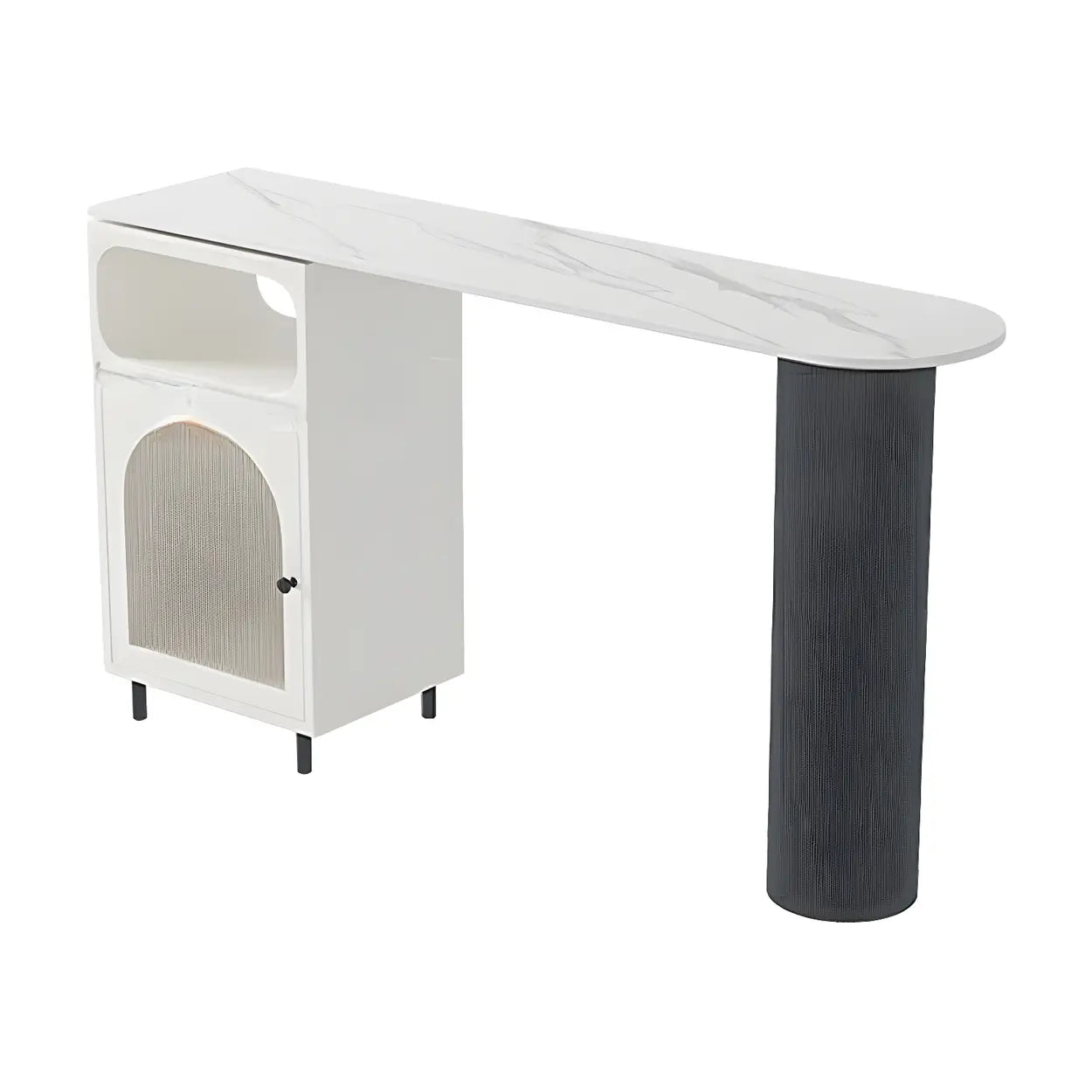 Modern Slim Bar Table with Rounded Edge and Storage — White / Table Only