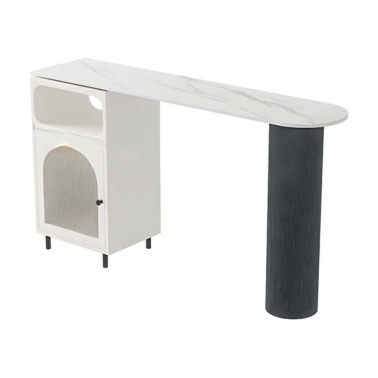 Modern Slim Bar Table with Rounded Edge and Storage — White / Table Only