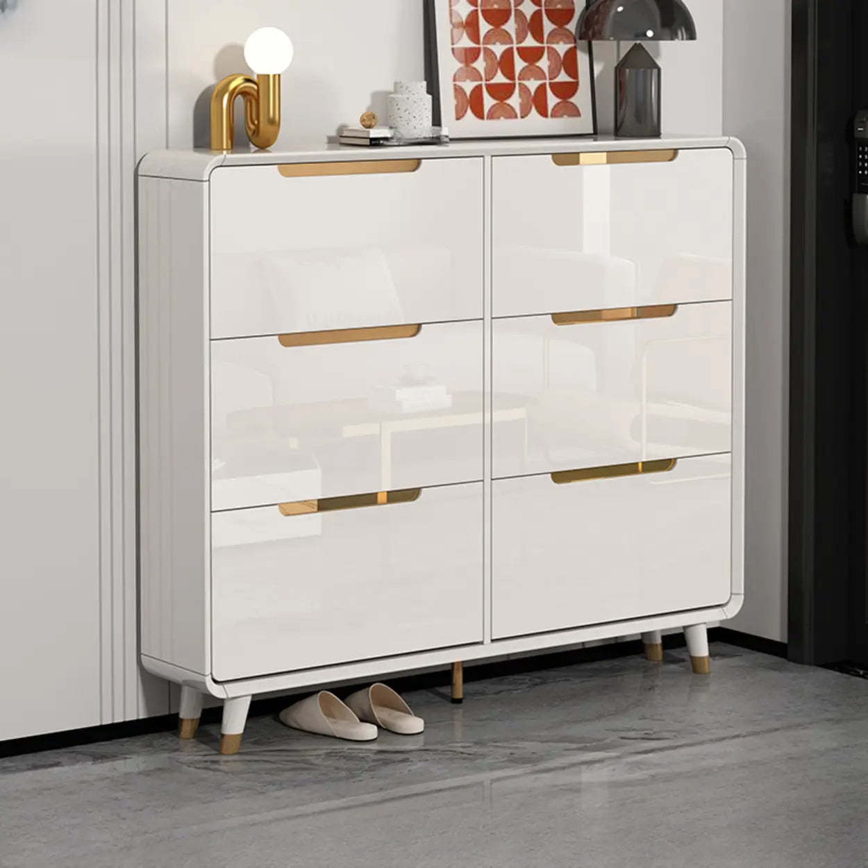 Modern Slim White Wood Entryway Shoe Cabinet