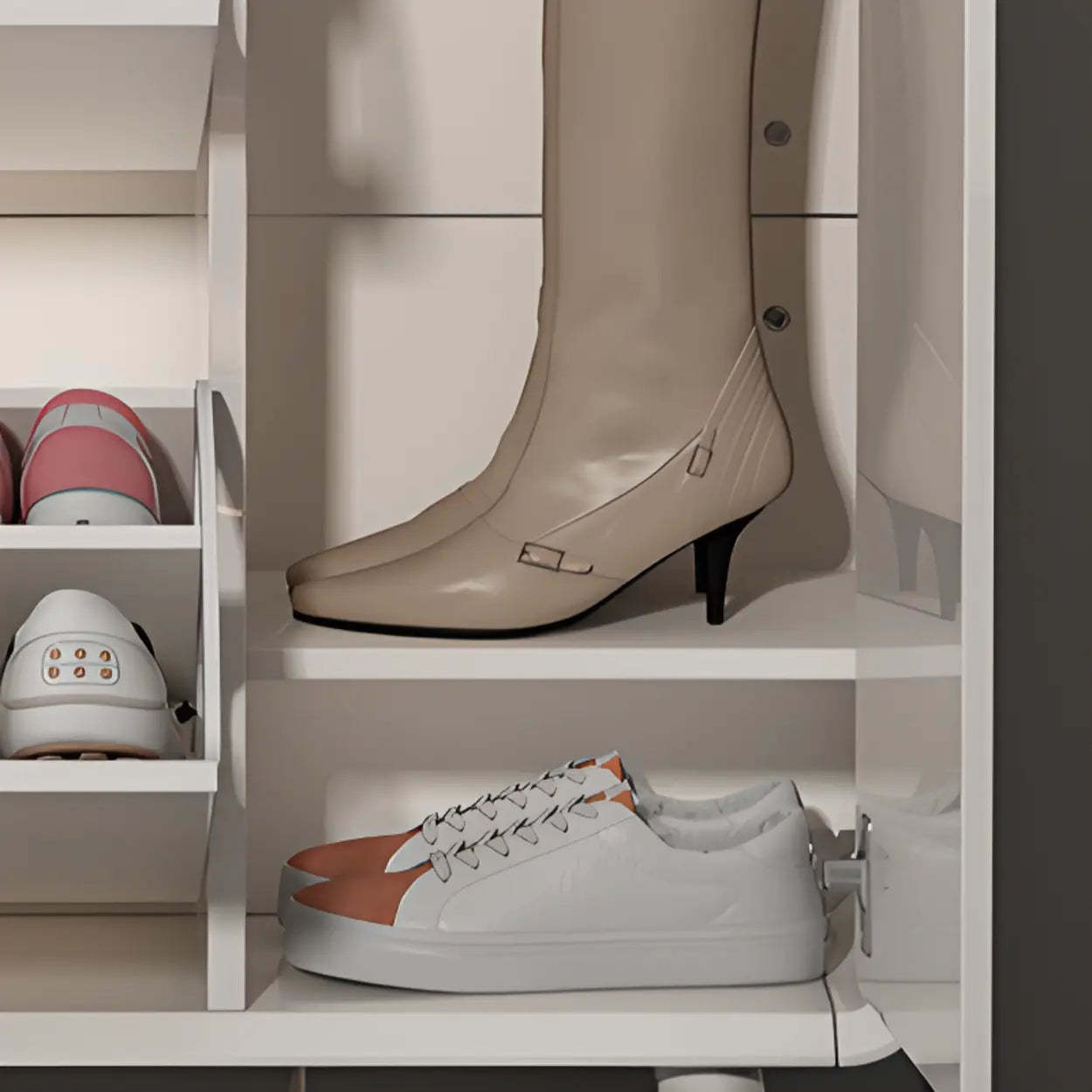 Modern Slim White Wood Entryway Shoe Cabinet