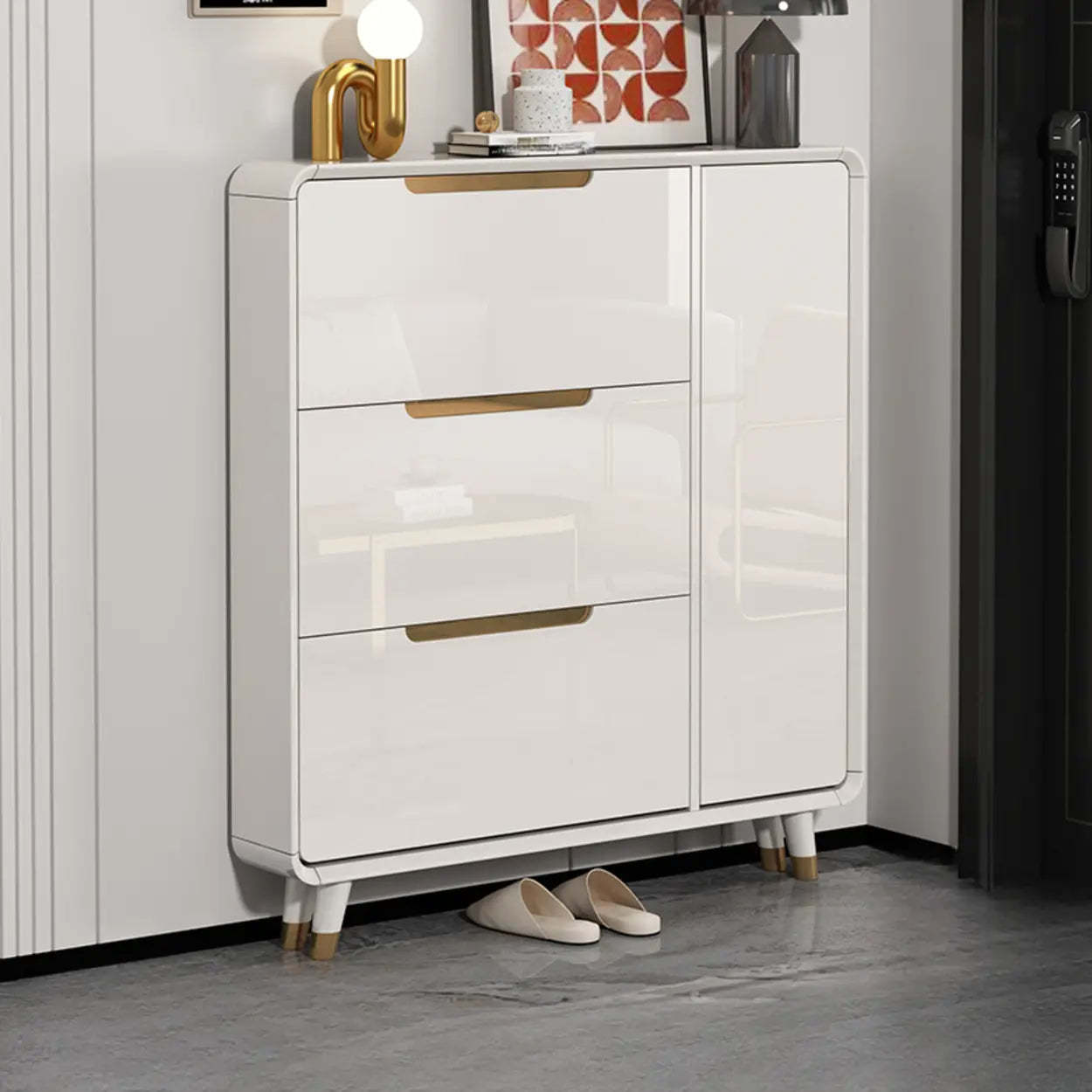 Modern Slim White Wood Entryway Shoe Cabinet