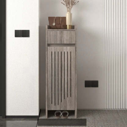 Modern Slim Beige Wood Hallway Shoe Cabinet — White