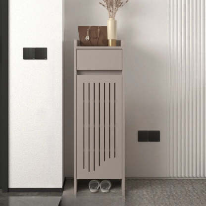 Modern Slim Beige Wood Hallway Shoe Cabinet — White
