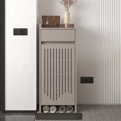 Modern Slim Beige Wood Hallway Shoe Cabinet — Natural