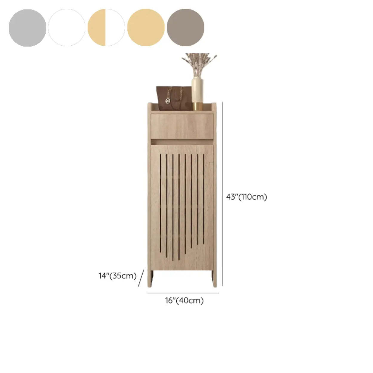 Modern Slim Beige Wood Hallway Shoe Cabinet