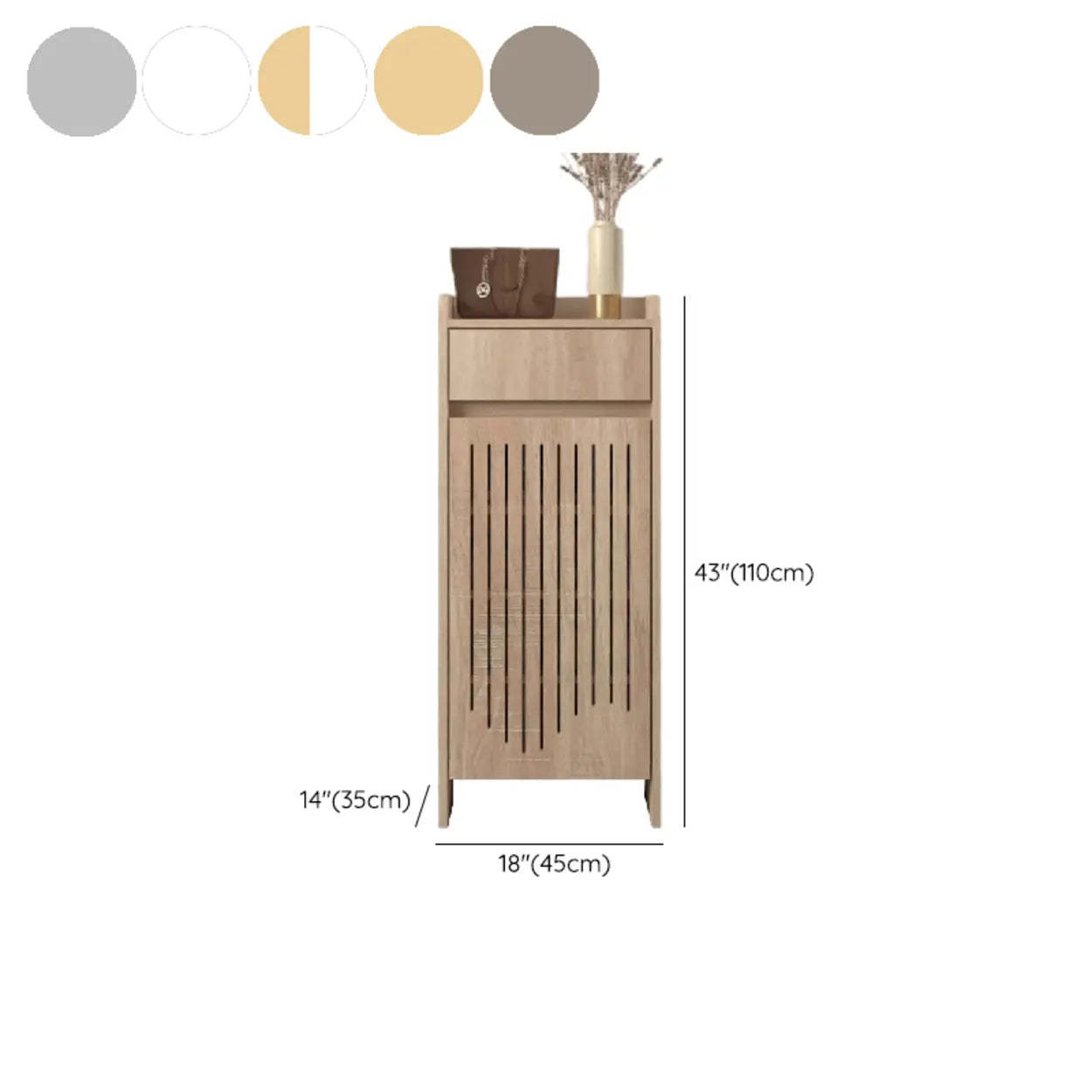 Modern Slim Beige Wood Hallway Shoe Cabinet
