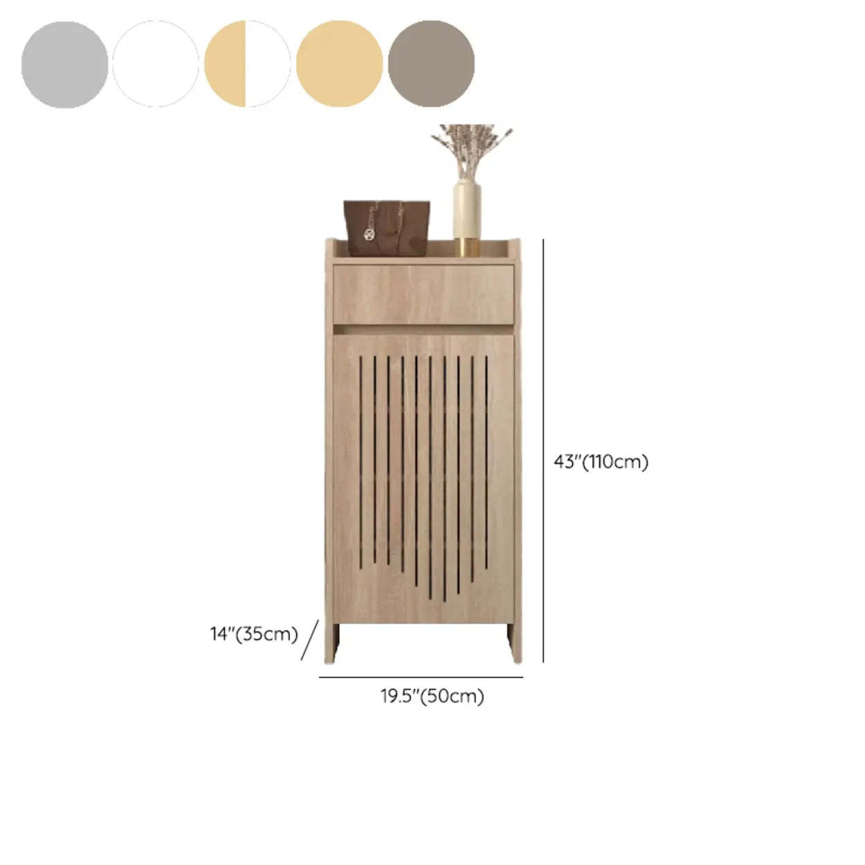 Modern Slim Beige Wood Hallway Shoe Cabinet